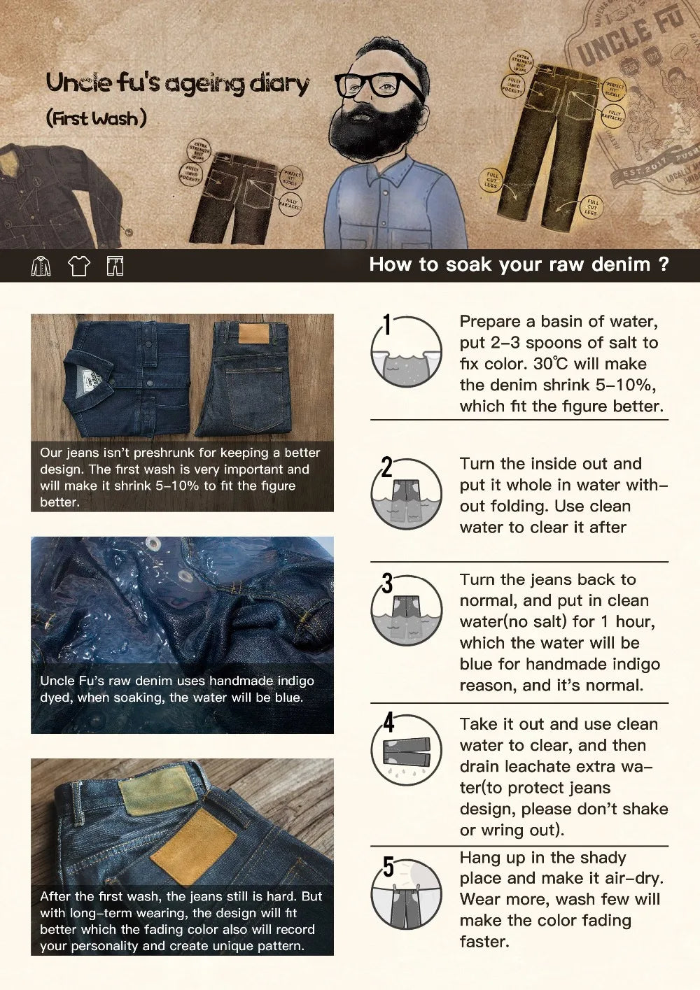 Maden Vintage 14oz Selvedge Raw Denim Jeans Horsehair Leather Patch Straight Fit Jeans Men's Spring and fall Paris Buckle Pants