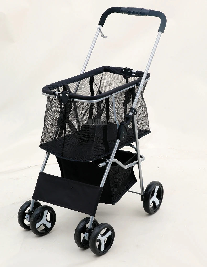 Foldable Pet Stroller, Detachable Dog Cart with Shopping Basket, Lightweight for Camping Picnic
