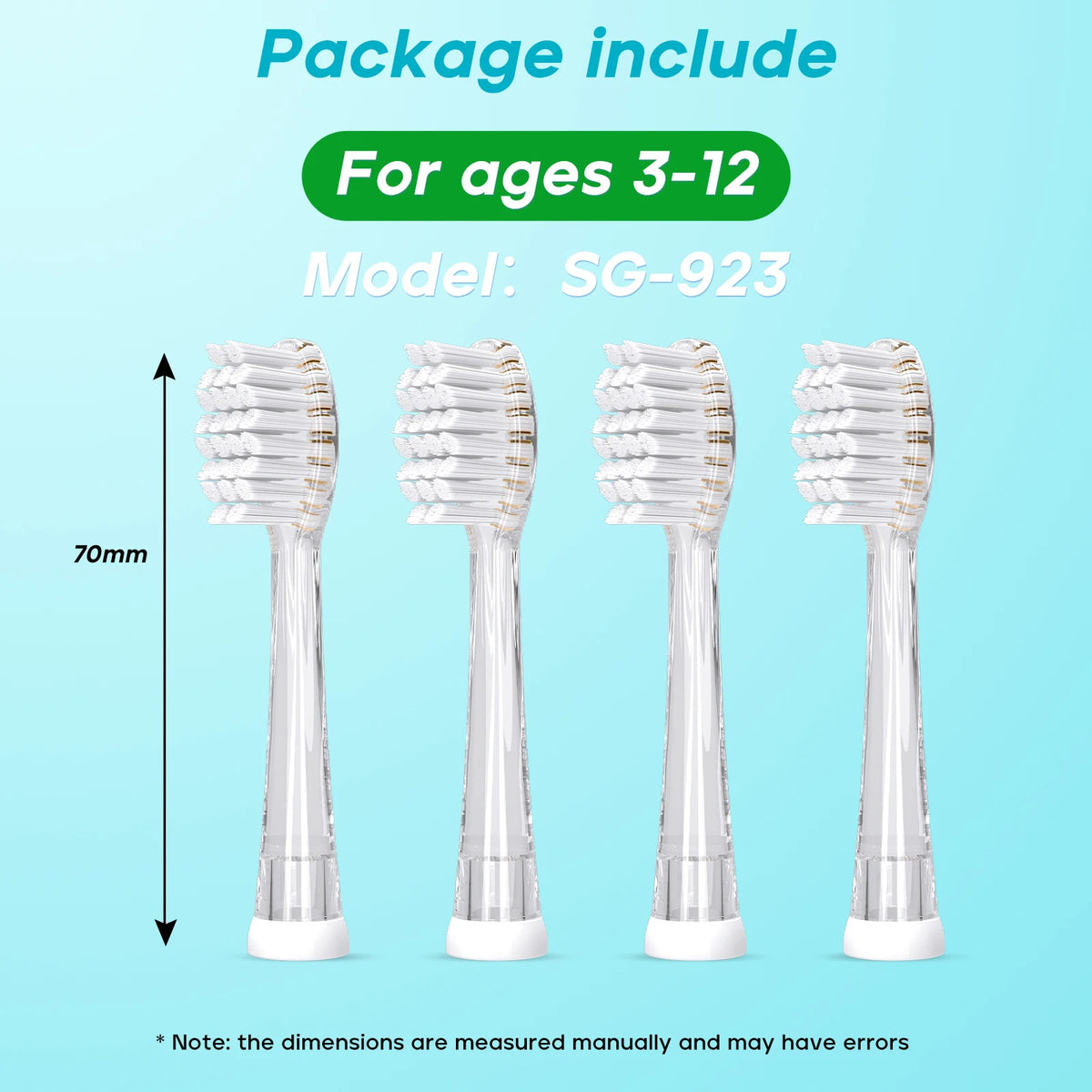 Seago Replacement Brush Heads for SG-2139, SG-513, and SG-977 Electric Toothbrush - Soft Bristles, Pack of 4 (Model H923)