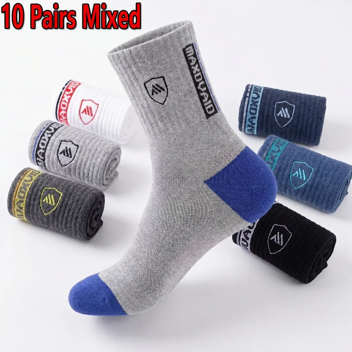 5 Pairs Men’s Breathable Bamboo Fiber Sports Socks Anti-Odor Sweat-Absorbing Business Crew Stockings Suitable for All Seasons