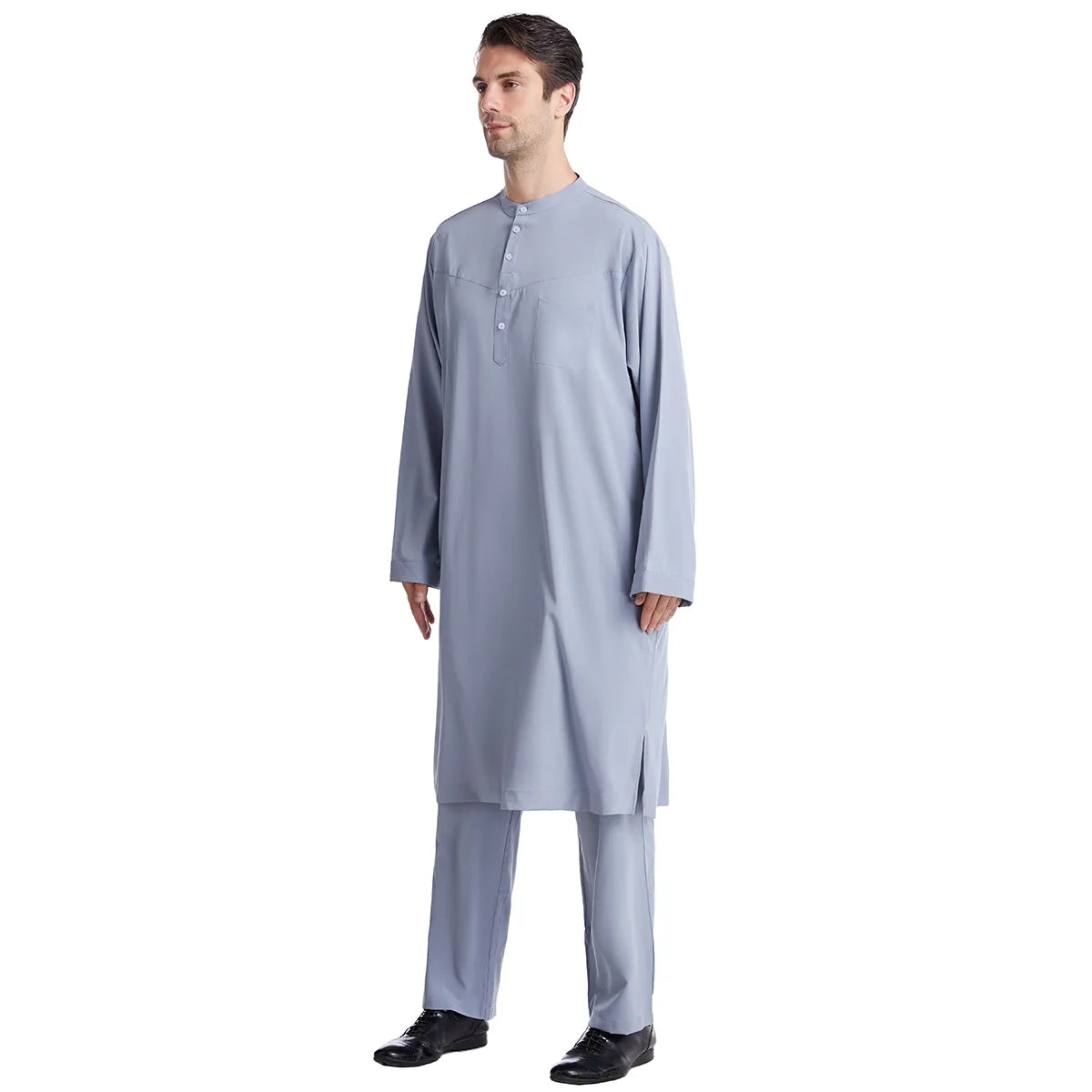 Muslim Men Jubba Thobe 2 Pice Set Top with Pant Mens Abaya Long Islamic Eid 2025 Ramadan Long Robe Saudi Wear Caftan Dubai Arab