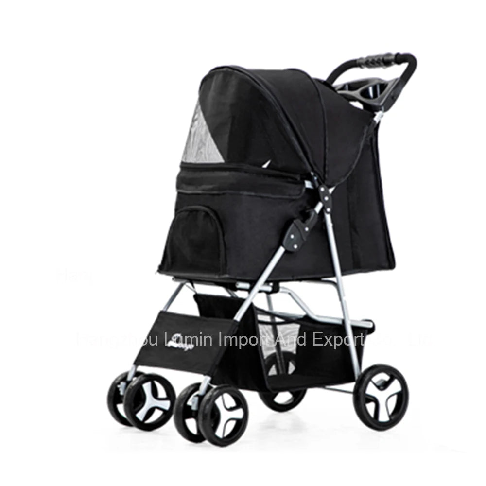 Pet Stroller Luxury Folding Dog Stroller Outdoor Pet Trolley Carrier Travel Large Wheels