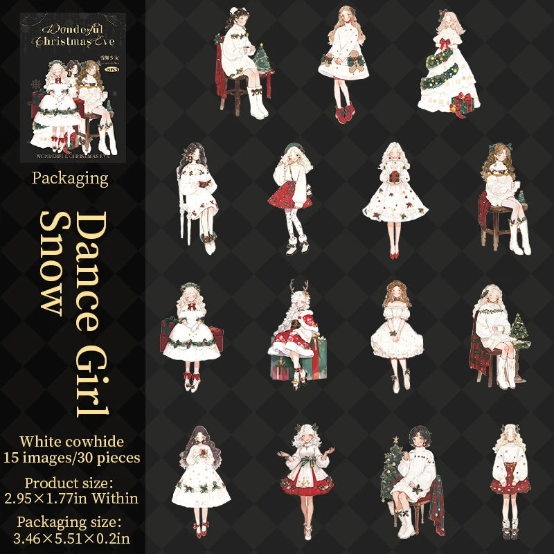 30sheets/pack Christmas Girl Stickers Aesthetic Stick Labels Decorative Diary Album Material Scrapbooking Supplies