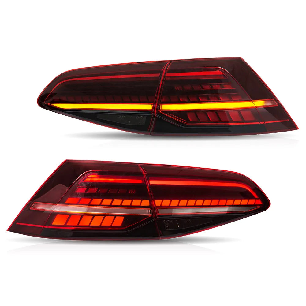 Upgraded Full LED Rear Tail Lamp Pair For VW Golf MK7 MK7.5 Hatchback 2013 to 2021, Sequential Flowing Turn Signal Design, Anti-fade Transparent Lens, Stable 12V Low Power Consumption, Fully Sealed Waterproof Structure, No Ex