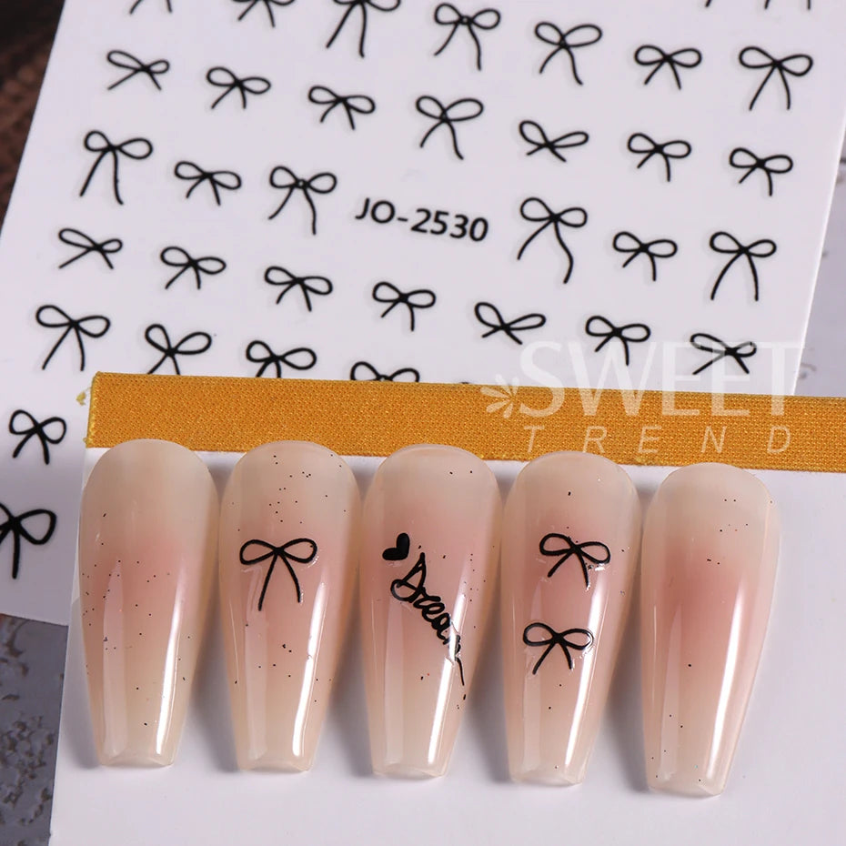 6pcs/set 3D Small Bow Ribbon Bowknot Y2K Nail Sticker Mini Kawaii Japanese Adhesive Decal Valentine's Simple Nail Manicure Decor