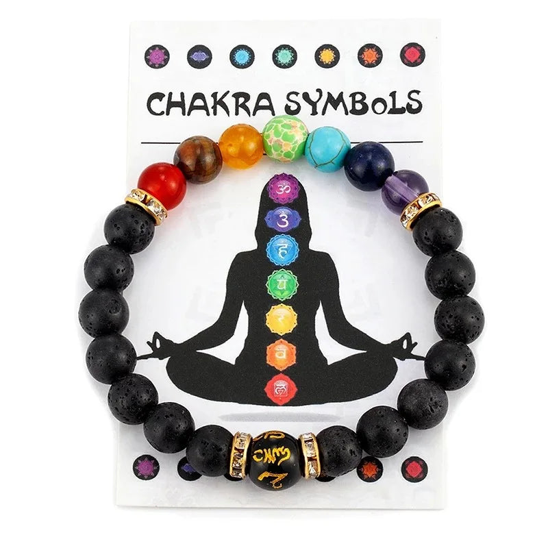 Fashionable Colorful Women's Bracelet Natural Volcanic Stone Elastic Beaded Bracelet Men's and Women's Meditation Yoga Bracelet