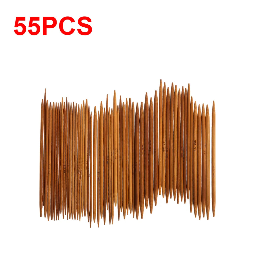 55/110pcs 11Sizes 13cm Bamboo Knitting Needles Crochet Hooks Double Pointed Carbonized Bamboo Needles Sweater Weave Craft