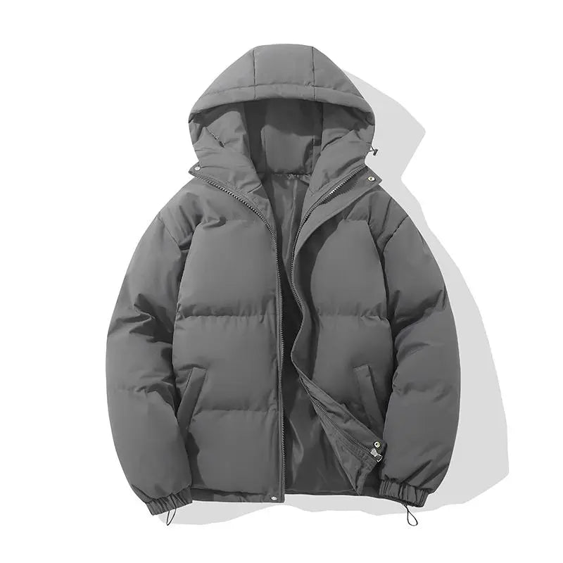 American fashion brand down jacket men's winter new solid color warm hooded bread suit cotton jacket thickened loose jacket
