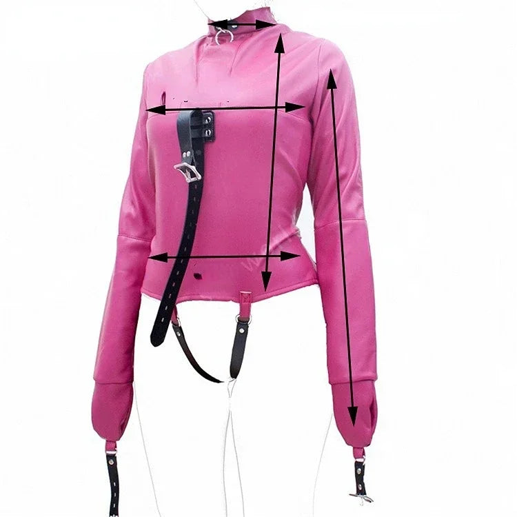 Leather SM Lingerie Straitjacket with Crotch Strap,Games Bondage Straight Jacket Harness,Slave Role Gimp Costumes BDSM Sextoys