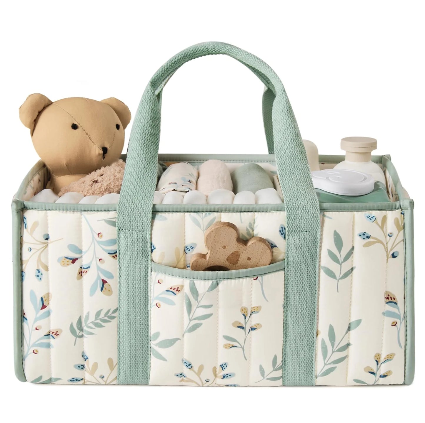 Diaper Caddy Organizer, Stylish Nursery Storage Basket, Gift for Baby Shower, Newborn Essentials, Floral Beige