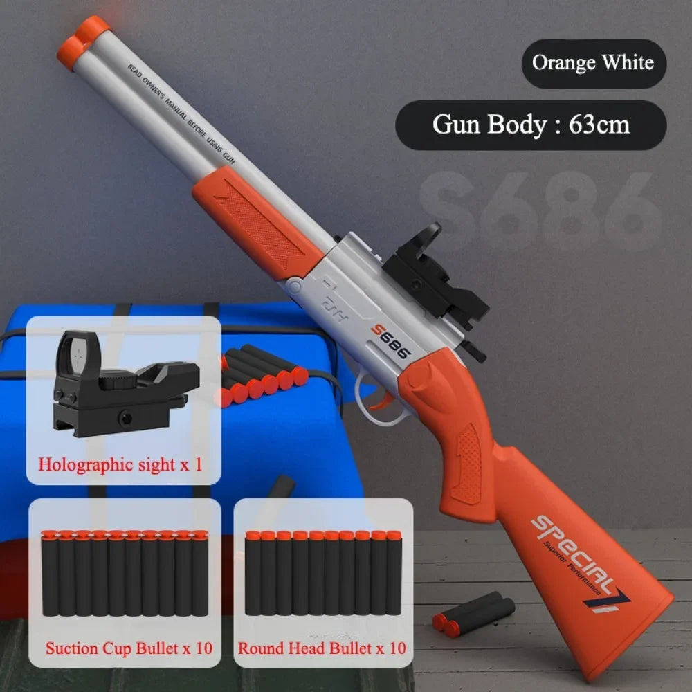 S686 Double Barrel Soft Bullet Toy Gun, Dual‑Shot Foam Dart Launcher with Sight Manual Loading Shooting Toy for Outdoor Game