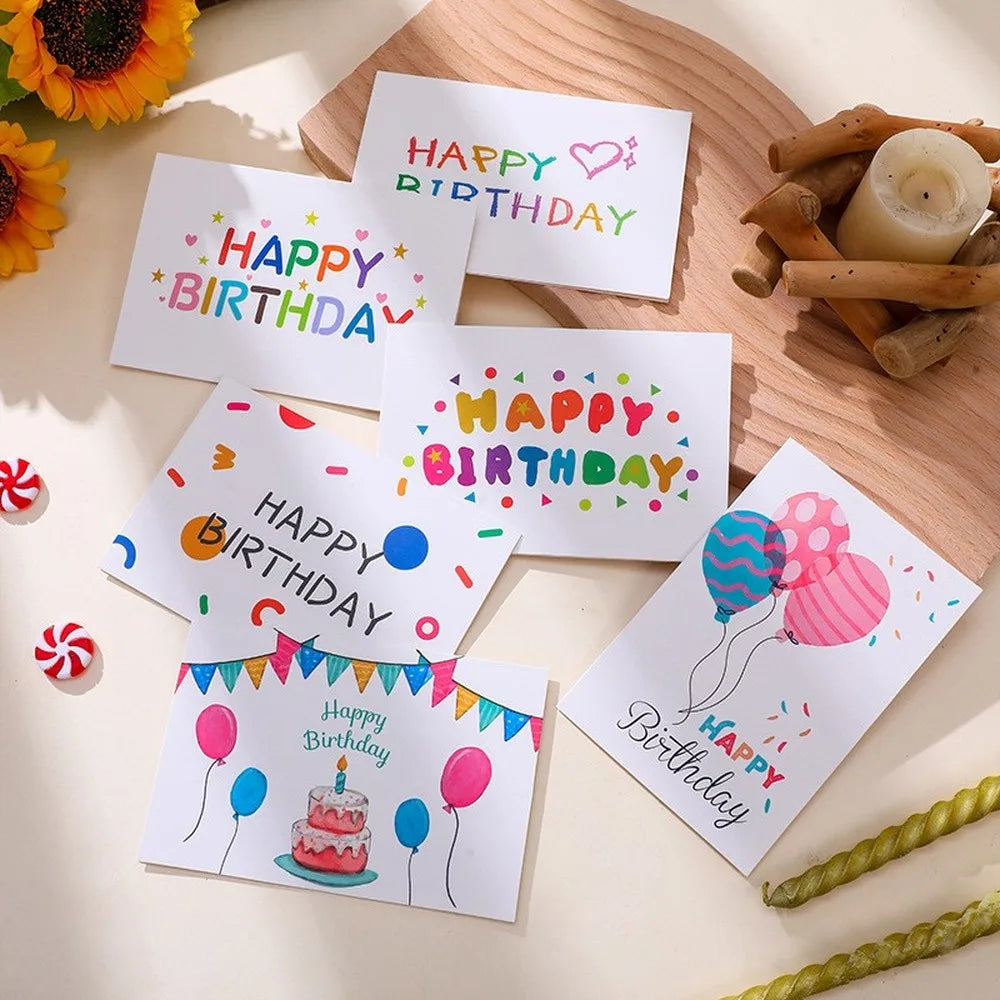 10Sets Happy Birthday Gift Cards Balloon Cartoon Assorted Greeting Card with Envelope and Sticker Birthday Party Invitation Card