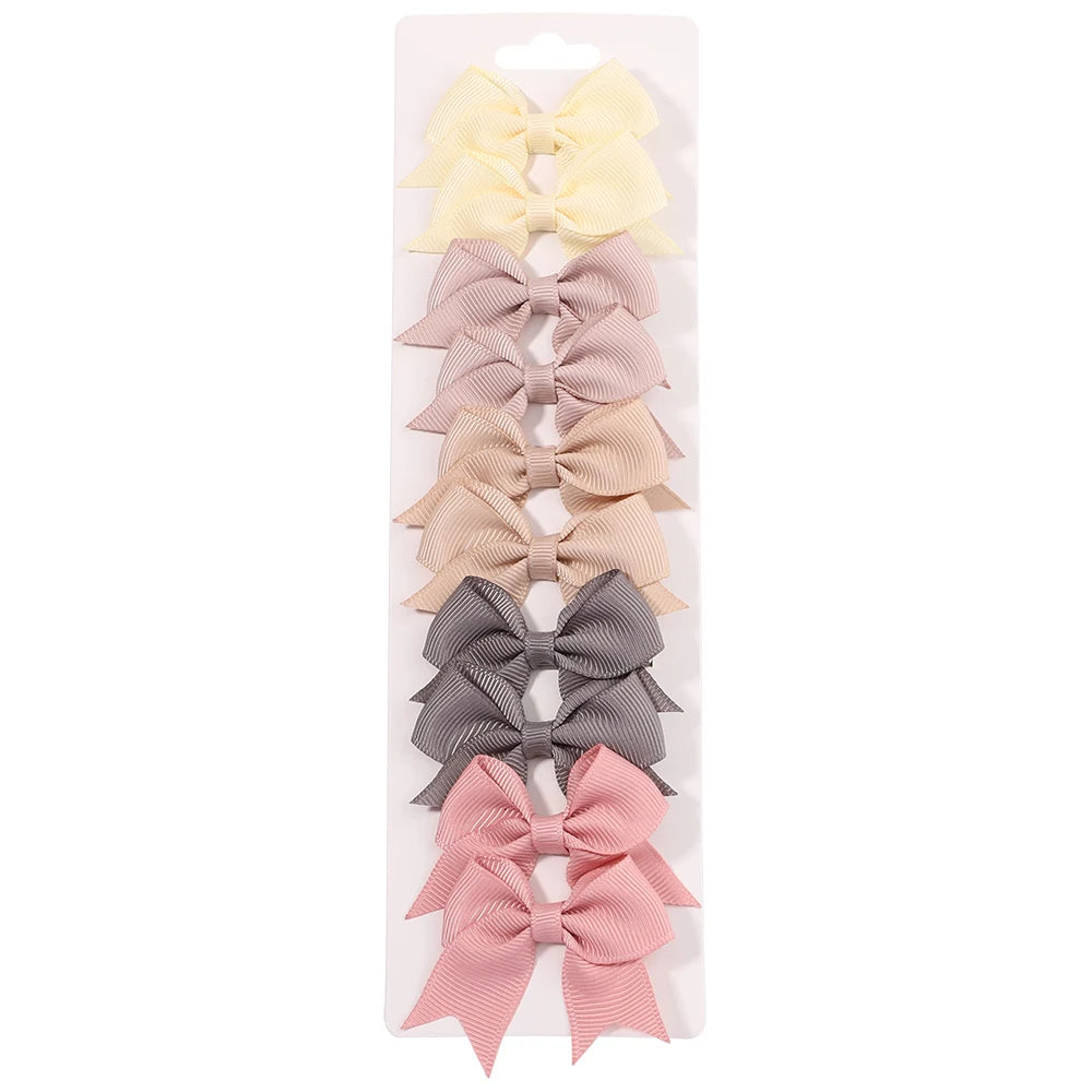 10Pcs/Set New Cute Solid Ribbon Bowknot Hair Clips for Baby Girls Handmade Bows Hairpin Barrettes Headwear Baby Hair Accessories