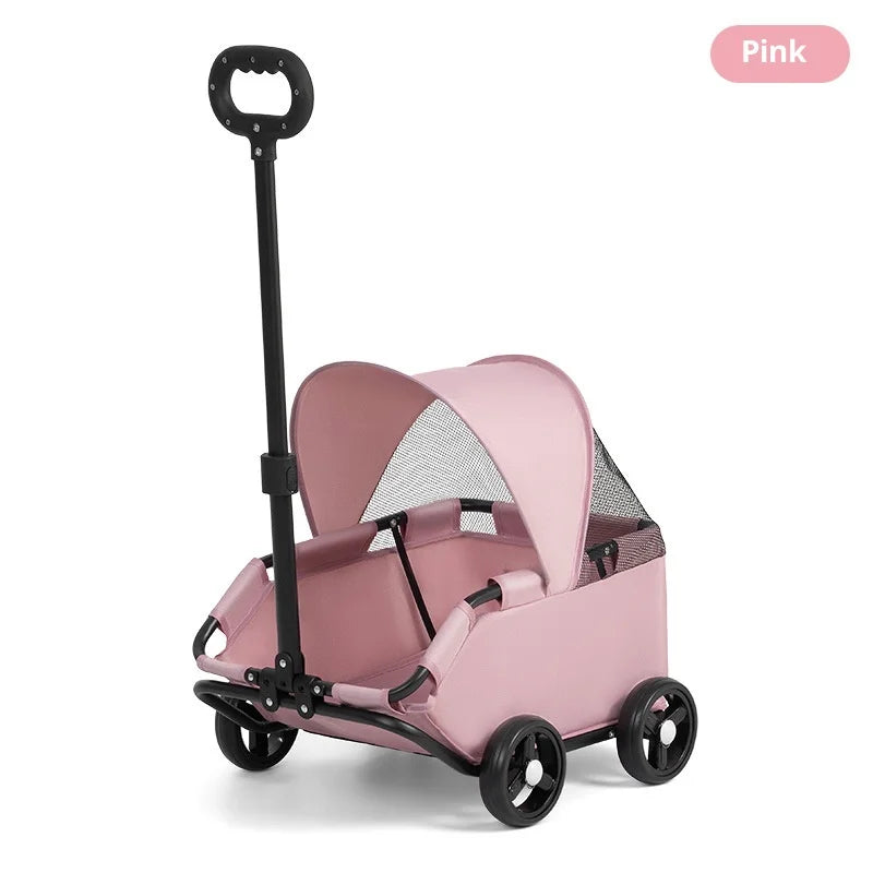 Foldable Dog Stroller 4 Wheel Pet Cart With Sun Cover For Travel Shopping Walking Playing For Small Dogs Cats Puppy Kittens