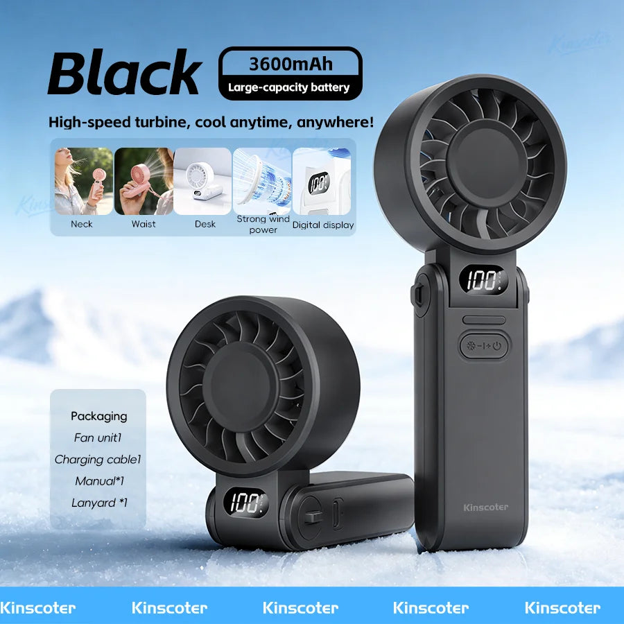 Portable High Speed Cooling Handheld Fan 3600mAh Rechargeable 100 Wind Speeds Adjustable Mini Foldable Air Cooling Turbo Fan