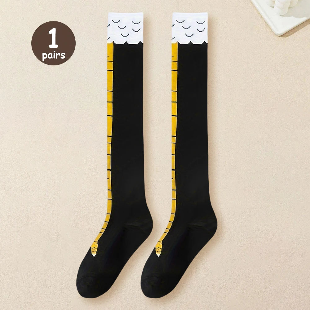 1/2/5/10 Pairs Women Knee High Socks Trendy Cartoon Funny Chicken Claw Socks Fitness Sport Casual Slim Leg Long Tube Socks Women