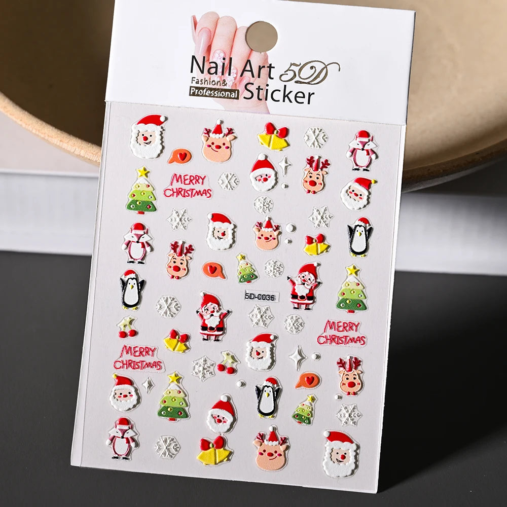 Winter Christmas Atmosphere Nail Stickers Snowman Snowflake Wapiti Self-adhesive High Quality Cute Nail Stickers Nail Art Deco