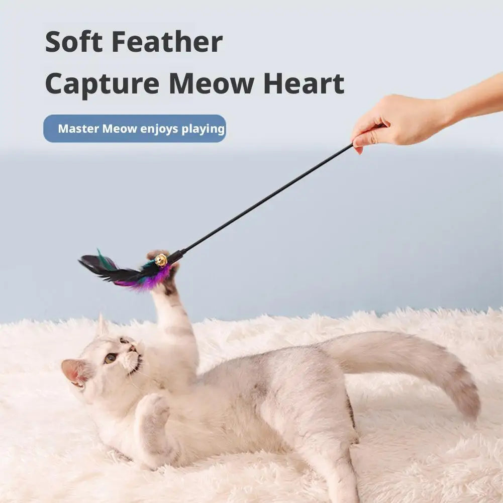 Long Pole Feather Cat Teaser Toy Colorful Interactive Kitten Wand Stick Bite-Resistant Pet Teasing Training Supplies
