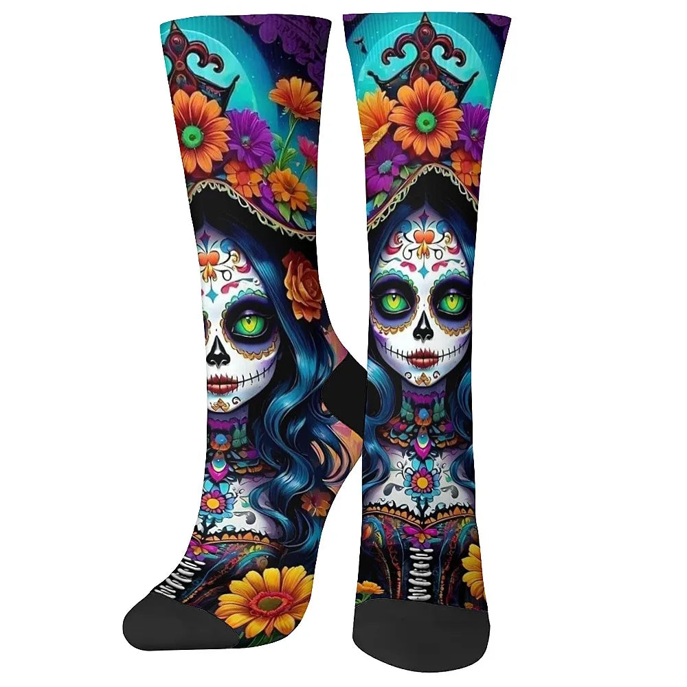 Day of the Dead theme novelty interesting men's socks, comfortable and breathable, athleisure hip hop, retro style, ideal gift