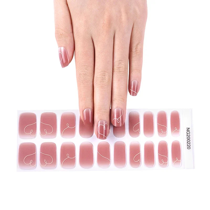 16/18/20Tips Semi-Cured Gel Nail Strips Adhesive Full Cover Stickers for Nails UV Lamp Need Press On Nails Fashion Manicure