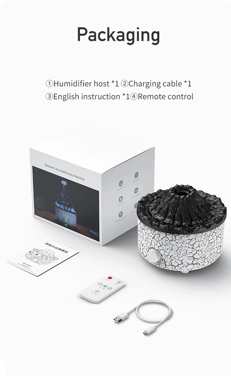 Air Humidifier Aromatherapy Essential Oil Diffuser Cool Mist Diffuser, Flame & Volcano 2 Mist Mode, for Bedroom,Office,Yoga,Gift