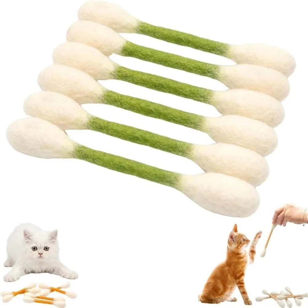 6PCS Felt Cotton Swabs Cat Lightweight Soft Interactive Kick Stick Chew Dental Teething Giant Swabs Cat Interactive Play