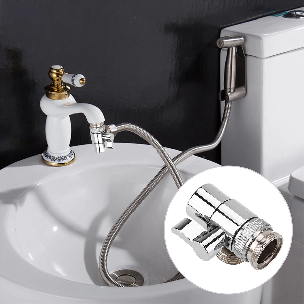 G1/2 Brass Bathroom Kitchen Basin Sink Faucet Splitter Diverter Valve To Hose Adapter M24 Outer Thread M22 Internal Thread