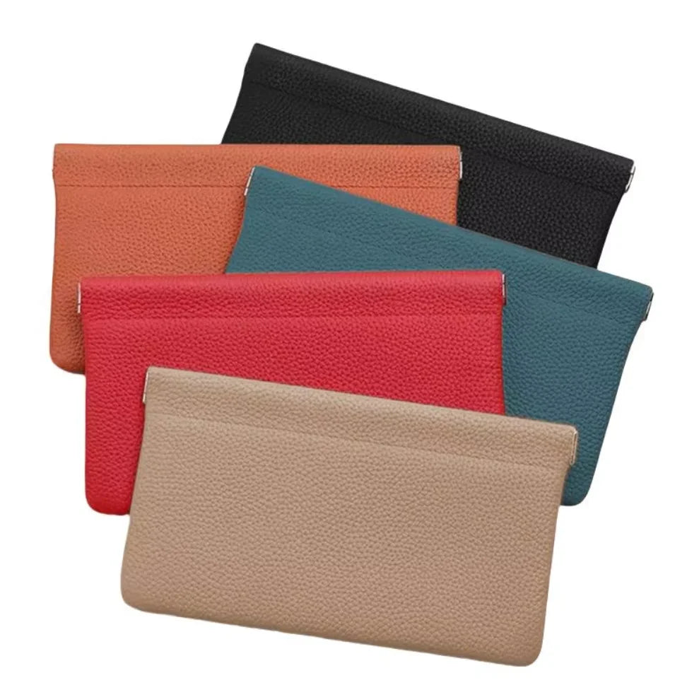 Self‑Closing Artificial Leather Long Wallet Passport Driver's License ID Holder Headphone Data Cable Storage Cash Pouch