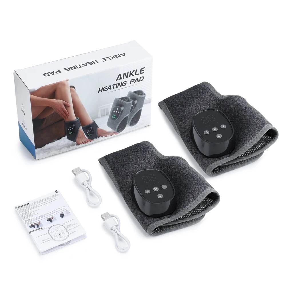 Cordless Electric Ankle Guard 4-Level Heated Vibration Massager Hot Compress Ankle Brace for Left And Right Foot