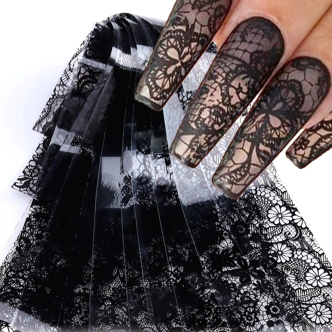 10 Sheets Lace Nail Foil White & Black Nail Stickers Design Transfer Foils Starry Sky Paper Nail Art Foil Decals for Nails Salon