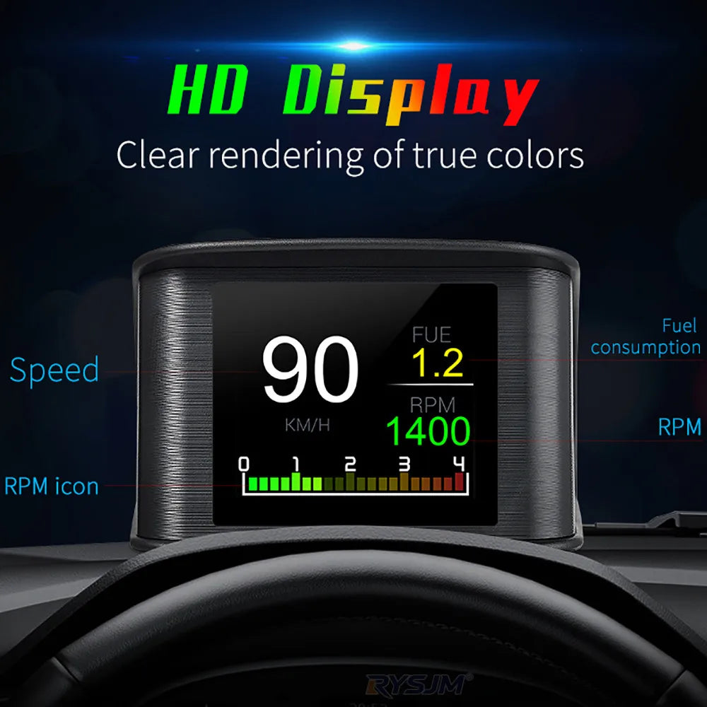 Updated P10-PRO OBD2 HUD With Russia Korean Language Smart Digital Meter On Board Computer Digital Speedometer Overspeed Alarm