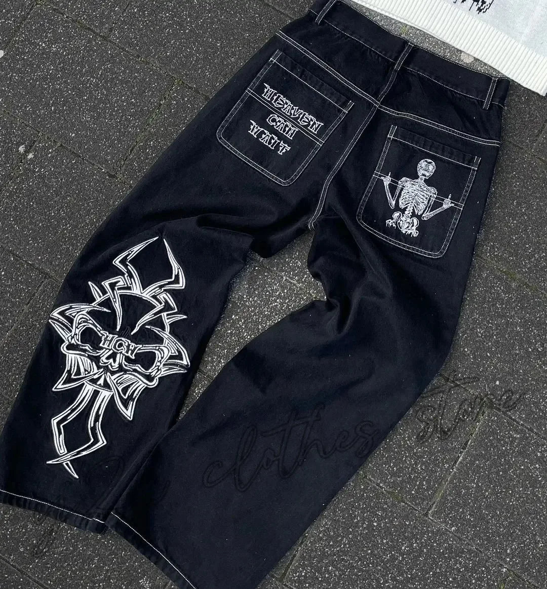 2025 New Prints Jeans Men Streetwear Baggy Wide Leg Jeans Korean Fashion Drapes Straight Casual Loose Denim Cargo Pants