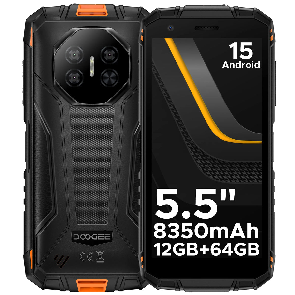 DOOGEE Fire 3 Rugged Phone 5.5" HD+ Display 12GB+64GB 8350mAh Battery 13MP Camera Widevine L1 NFC IP68 Android 15 Cell Phone