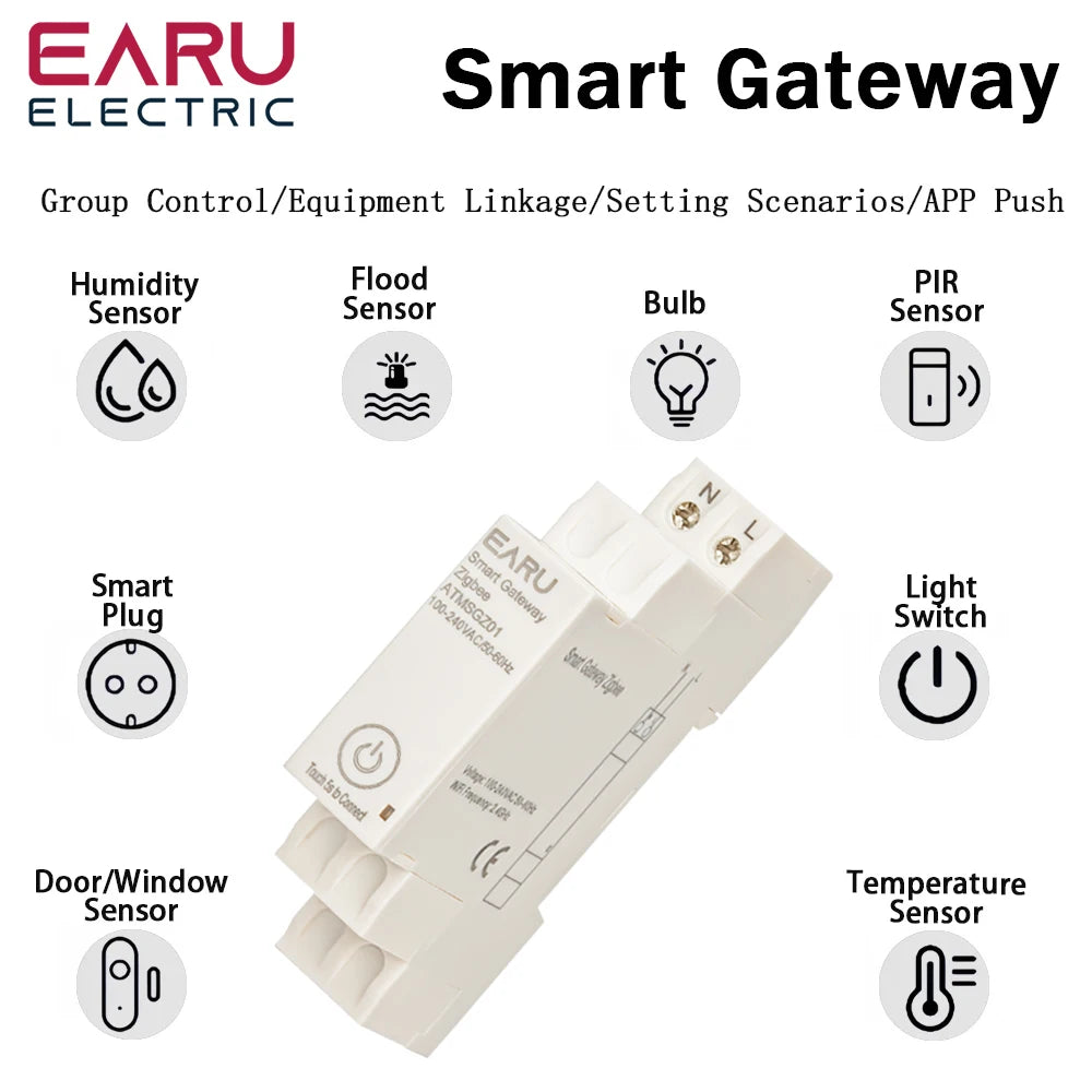 EARU Tuya Smart WiFi ZigBee 3.0 Gateway Hub Smart Home Appliances Wireless Bridge Remote Control Automation Device Work Din Rail