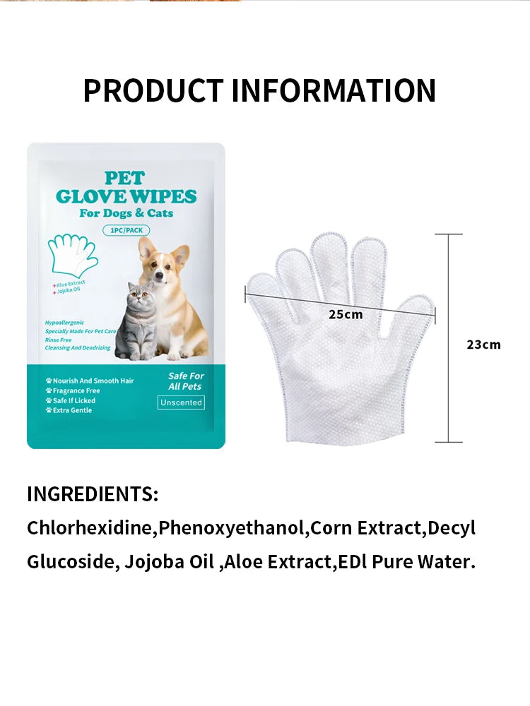 Pet Cleaning Disposable Gloves for Cats And Dogs No-Wash Bathing Hand Sanitizer Pack of 6 for Pet Care