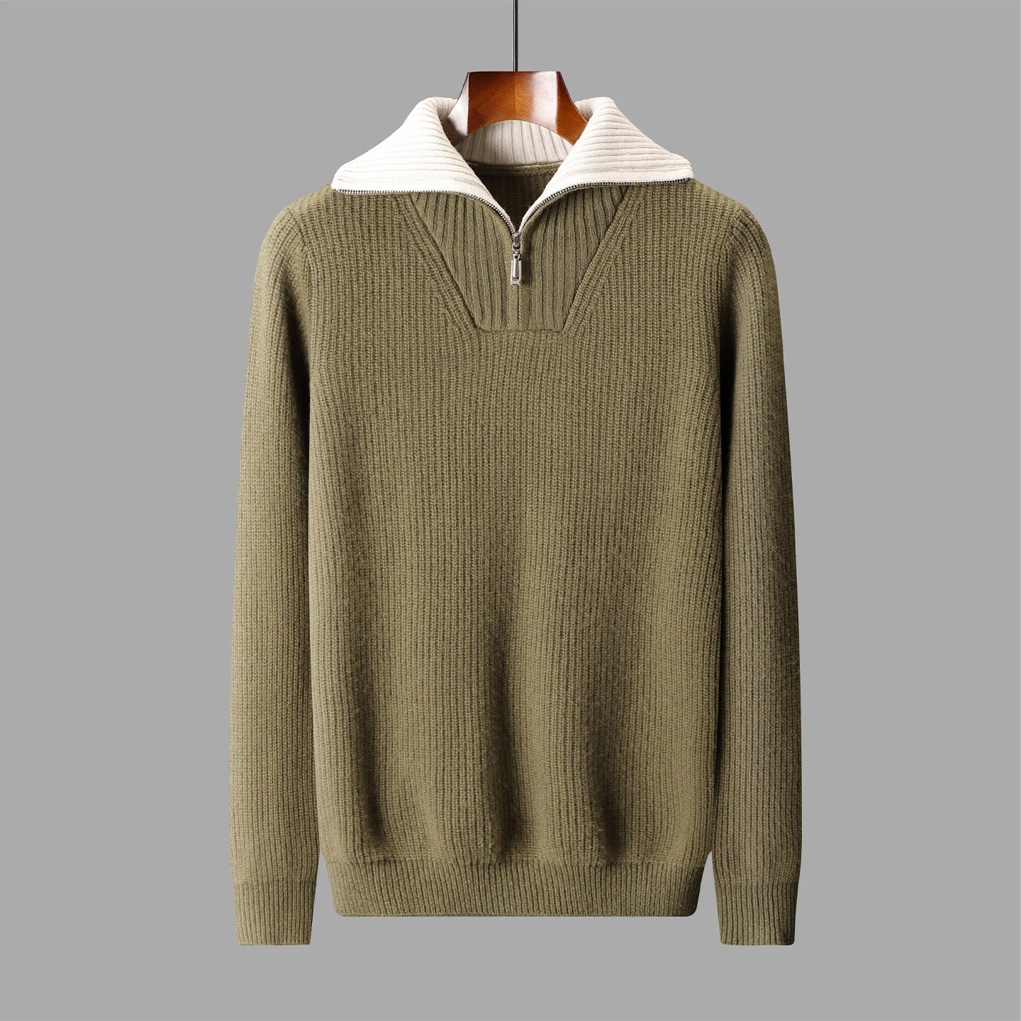 Pullover sweater for men, men's lapel sweater 2025 new loose knit autumn and winter full sleeved men's 100% Australian wool swea