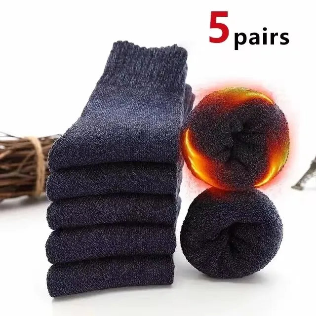5 Pairs Autumn Winter Thick Towel Warm Socks Harajuku Men Women Keep Warm Socks Cotton Solid Color Casual Wool Socks Gifts