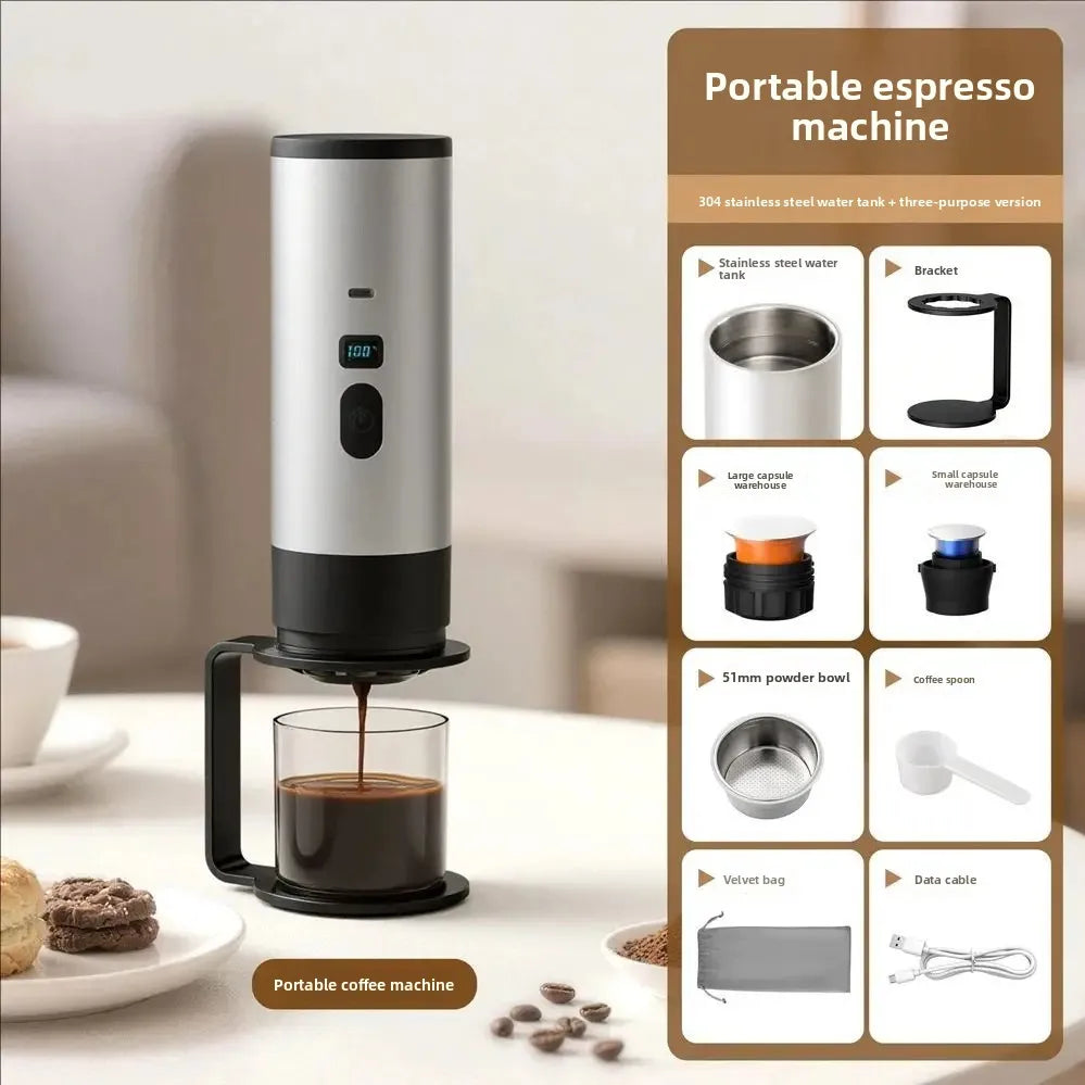 New Upgraded Version Outdoor Wireless Portable Espresso Machine Car Electric Heating Capsule Coffee Machine Suitable for Home
