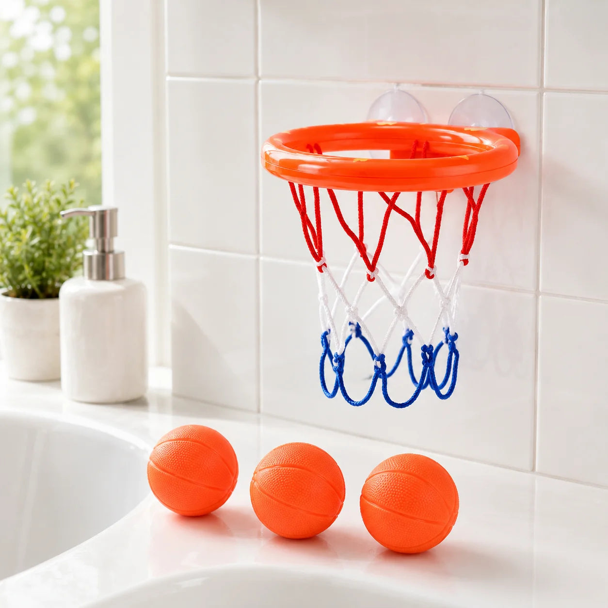 Toddler Bath Basketball Hoop Toy with 3 Soft Balls Strong Suction Cups Bathtub Shooting Game Birthday Gift for Boys Girls