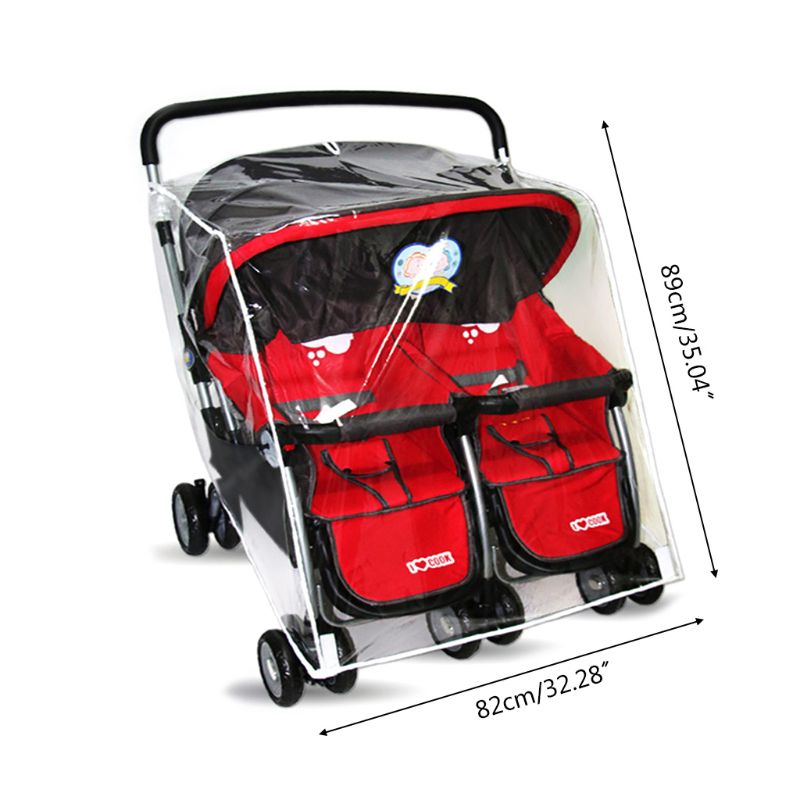 Baby Pushchs Rain Cover for Twins Clear Stroller Raincoat Wind Dust Shield