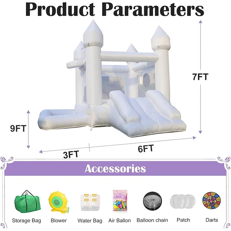 9FT White Wedding Inflatable Bounce House With Slide Bouncy Castle For Kids Jumping Party Game Trampoline With UL Blower Outdoor