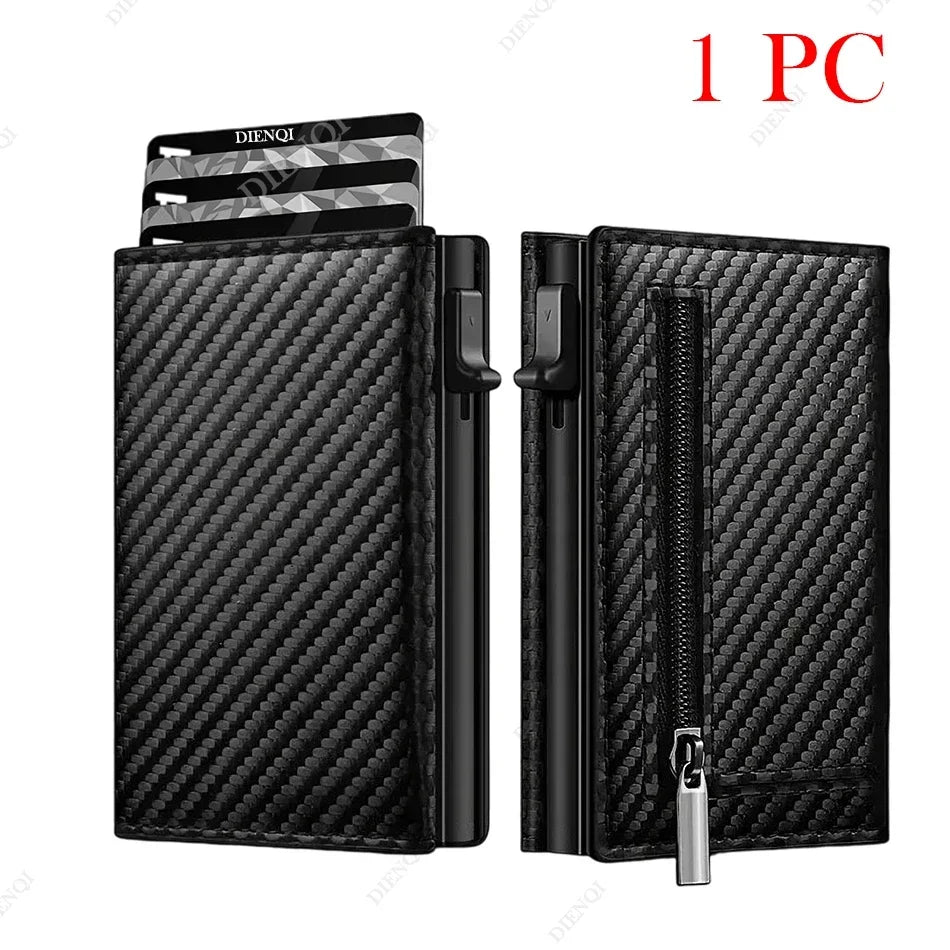 Rfid Wallet Credit Card Holder Luxury Business ID Holder Card Slim Pop Up Metal Minimalist Purse Smart Money Bags with Zipper