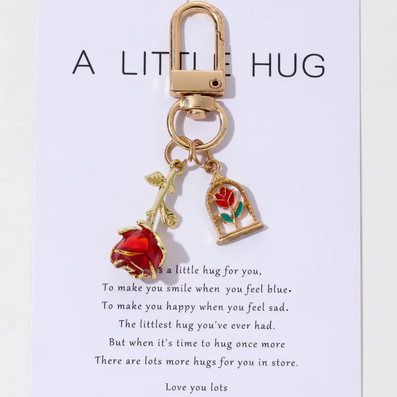 Random 2Pcs Valentine's Day Colored Rose Pendant Enamel Keychain Romantic And Beautiful Style Car Bag Keychain Gift Souvenir