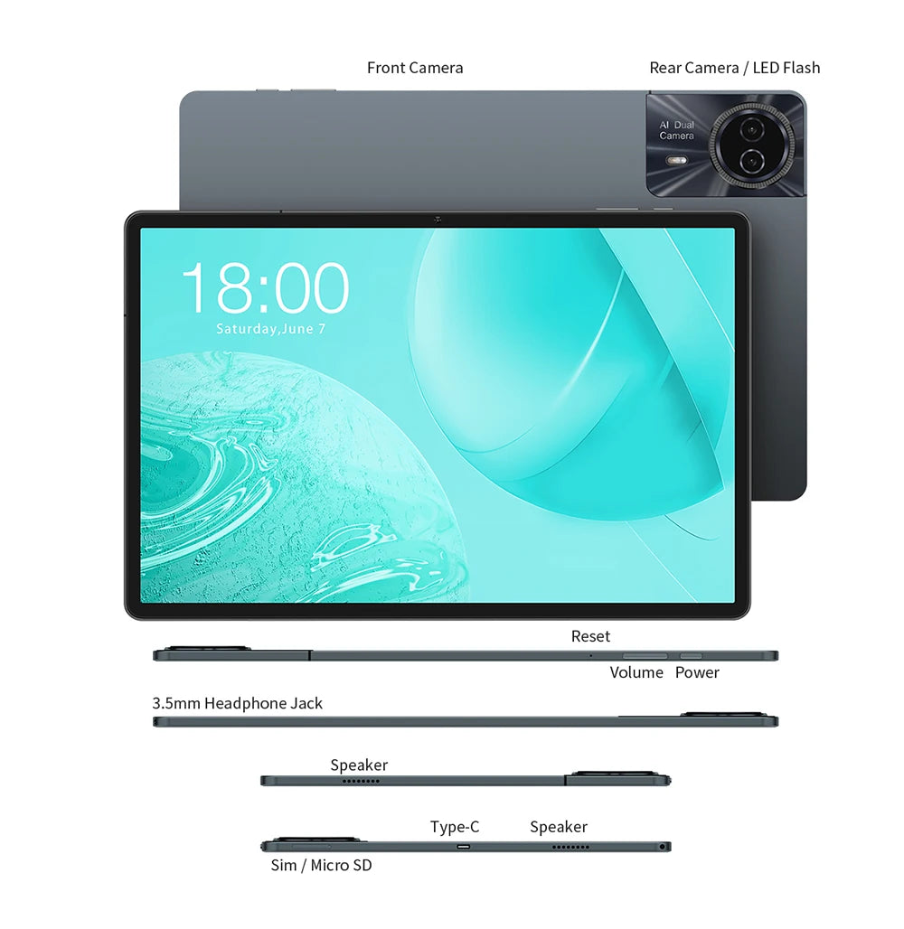 ODEA S11, 11 inches TDDI, 8000mAh, Android 14 Tablet, (6GB+10GB Expansion) 16GB RAM, 256GB ROM, 1920x1200 IPS, UNISOC T606, 8 cores, Mali-G57, 4G LTE, Wifi, GPS, SIM Slots*2+TF*1, Widevine L1 for Netflix