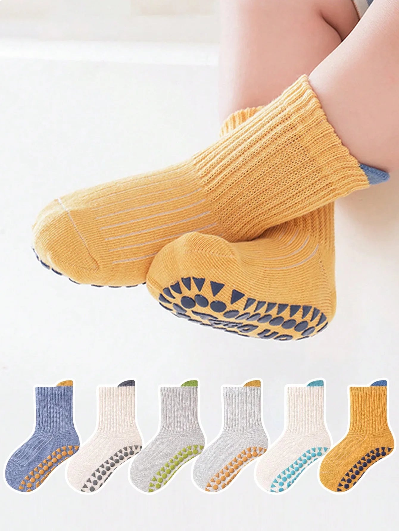 6 Pairs of Baby Floor Socks, Newborn Non-Slip Dotted Indoor Soft All-Season Baby Loose-Top Socks for Boys and Children