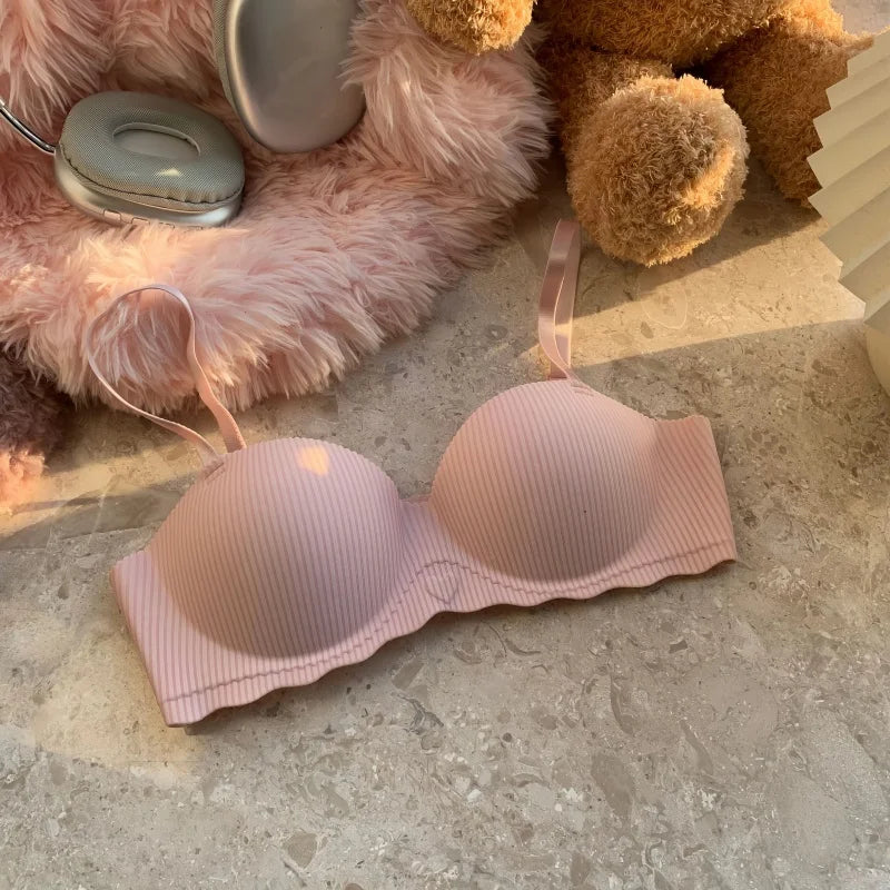 Sexy Push-Up Seamless Bra Women's Non-wire Ribbed Bralette Soft Fixed Half-Cup Underwear Invisible Bra Small Chest Lingerie S-XL