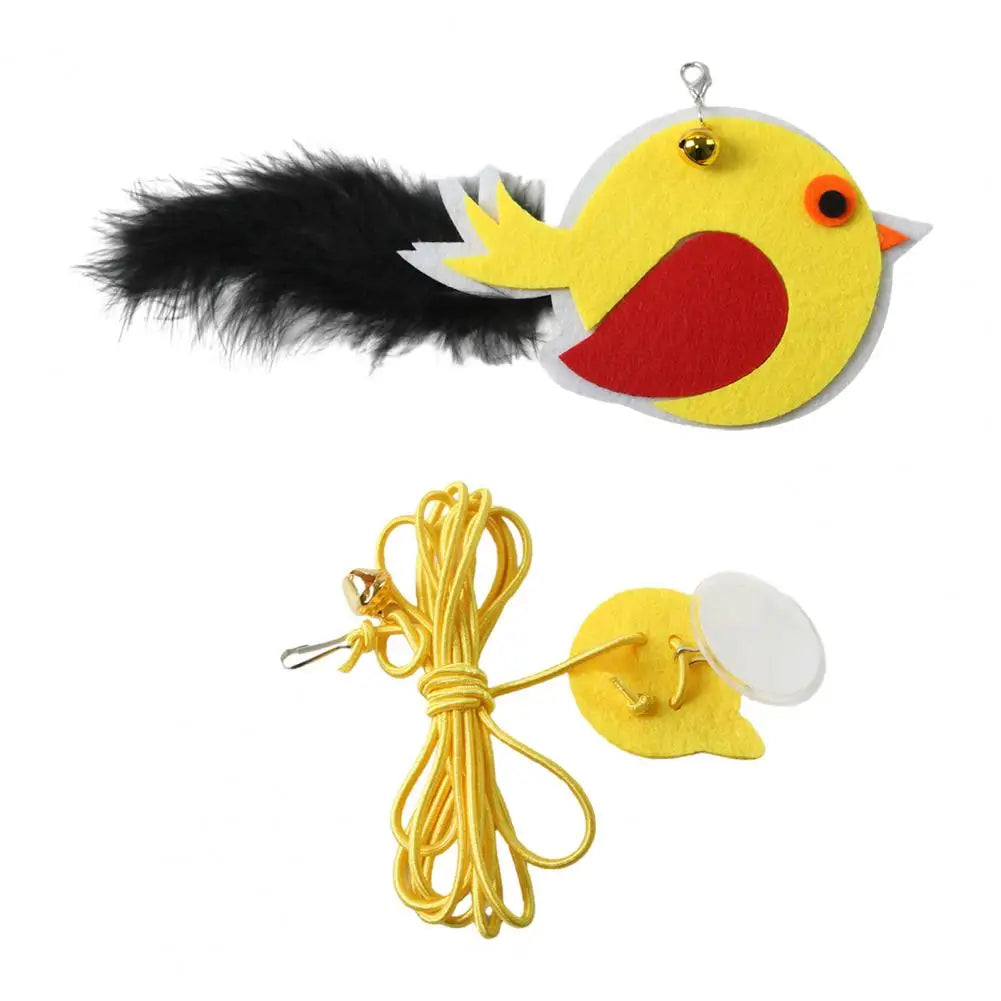 Hanging Cat Toy Swinging Cat Toy with Elastic Rope Feathers Self-play Teaser for Indoor Cats Hanging Bell Hunting Stimulator