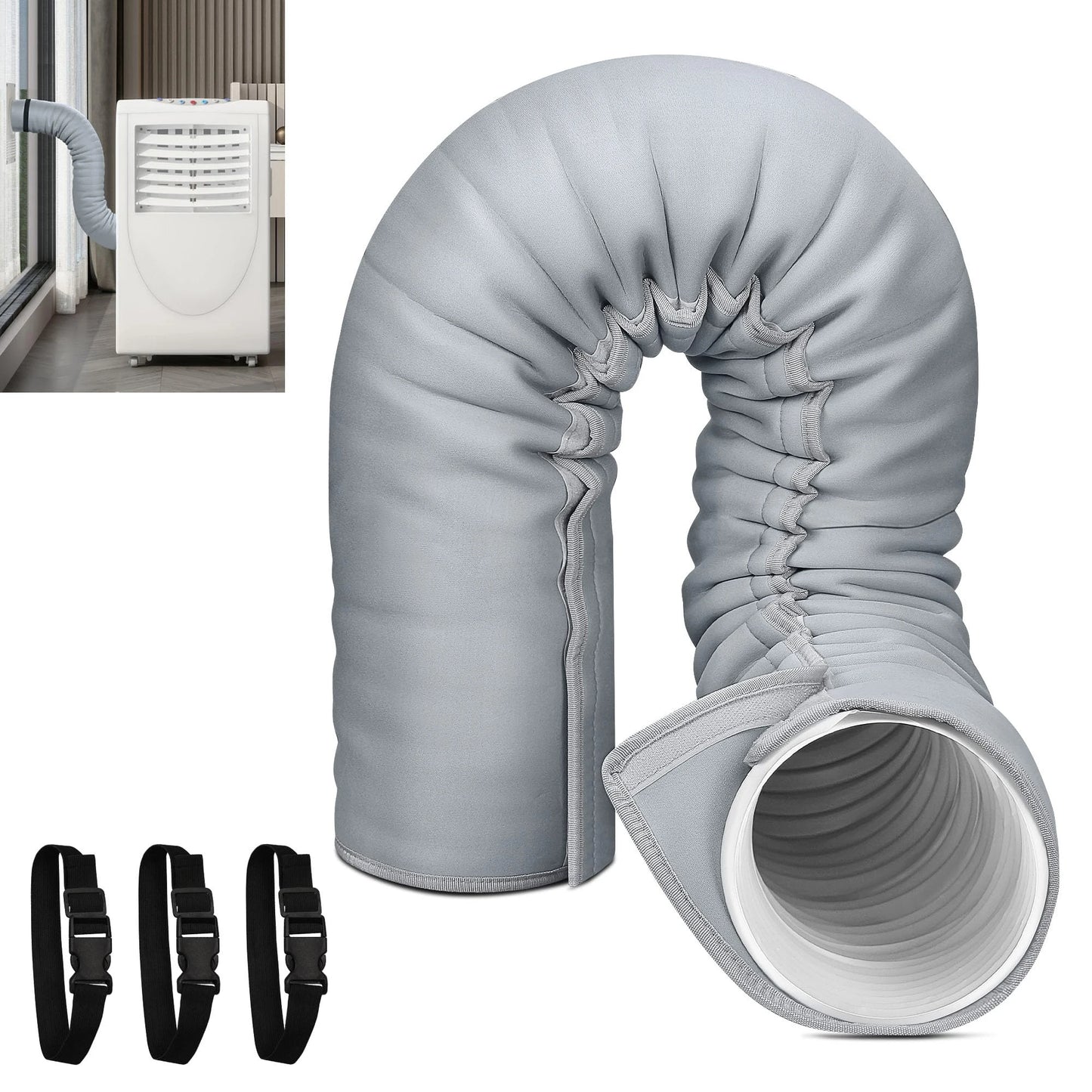 Portable AC Hose Insulation Sleeve Air Conditioner Hose Cover Wrap Fits for 5" & 5.9" Dia Exhaust Hose with 3 Adjustable Straps