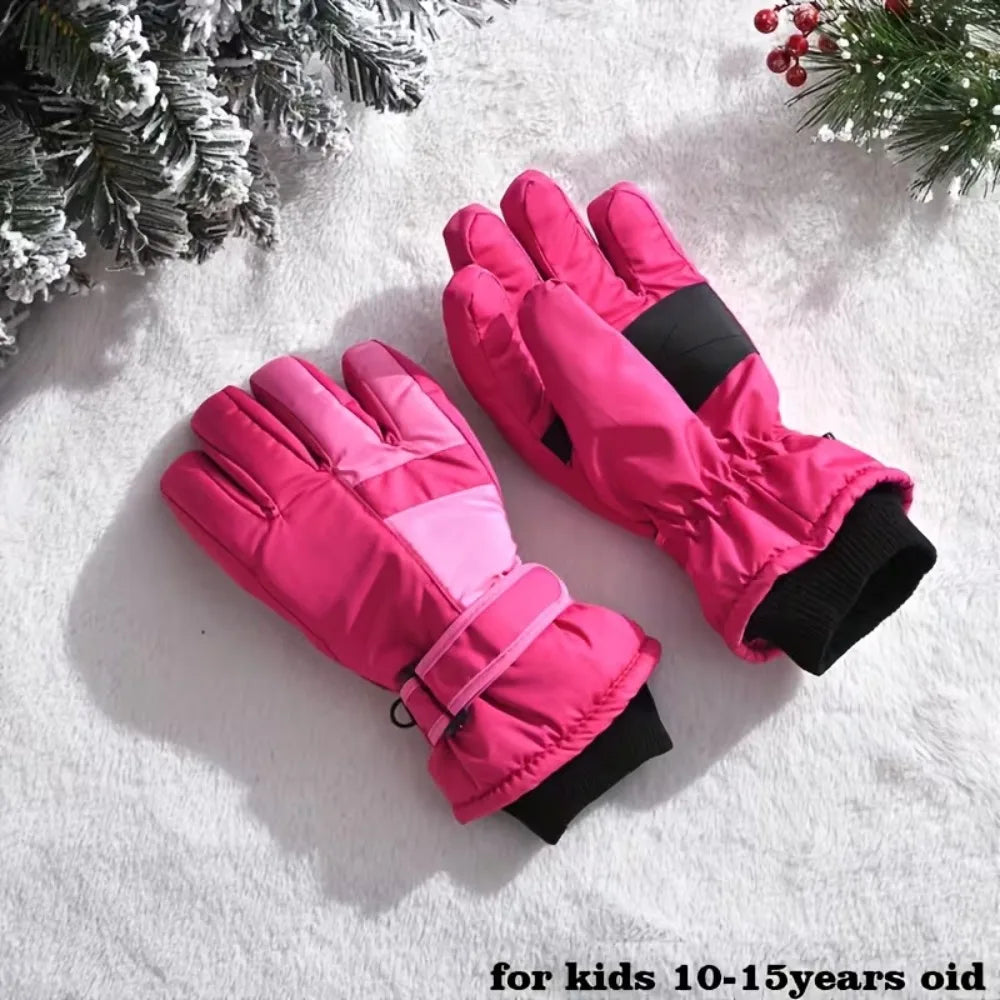 Winter Snow Gloves for Boys Girls Ages 10-14, Warm Knit Windproof for Skiing Cycling Fishing, Machine Washable