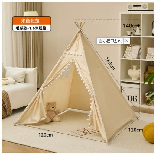 Portable Children Play Tent 1.6m/1.3m Indoor Play House Wigwam Child Tipi Teepee Toddler Ball Pit Castle Play Room for Girls